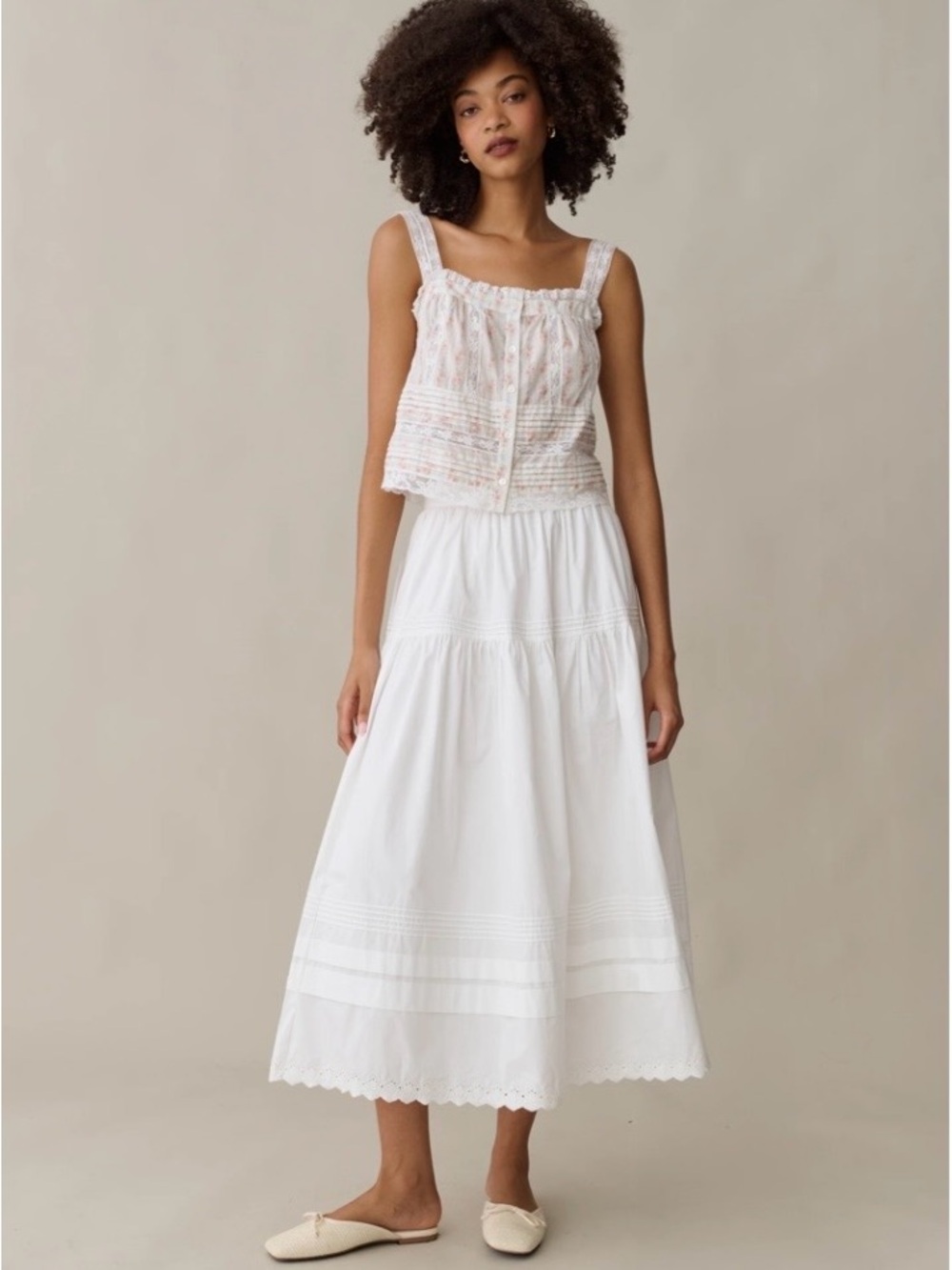 Few Moda Beth cotton White Tiered Maxi Skirt — Lightweight